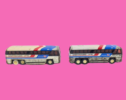 Vintage 1980's Two Greyhound Bus Toys, Sold Together