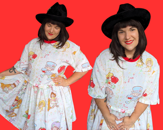 MADE TO ORDER, Handmade, Upcycled Vintage 1980's Strawberry Shortcake Bedsheet T-Shirt Dress Fits Sizes S/M/L/XL or 2XL