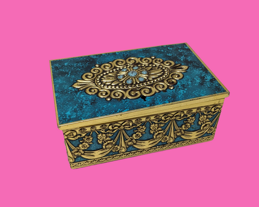 Vintage 1980's Beautiful Gold and Blue Tin Box