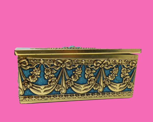 Vintage 1980's Beautiful Gold and Blue Tin Box