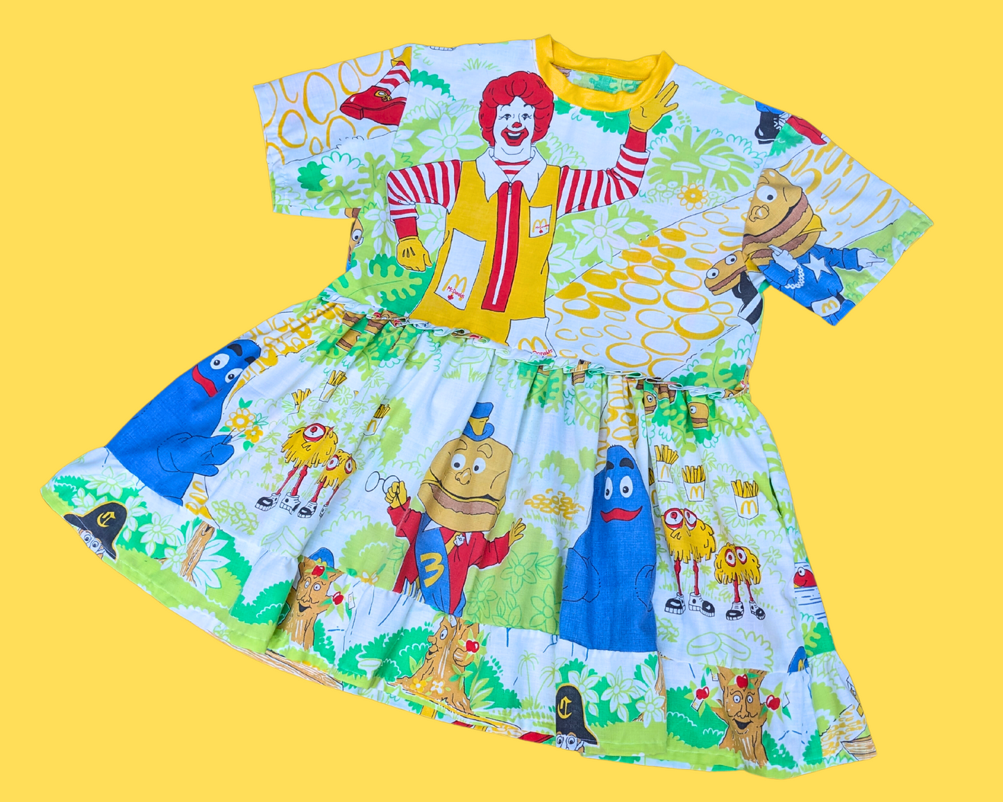 Handmade, Upcycled Vintage 1980's McDonald's Bedsheet T-Shirt Dress Fits S-M-L-XL