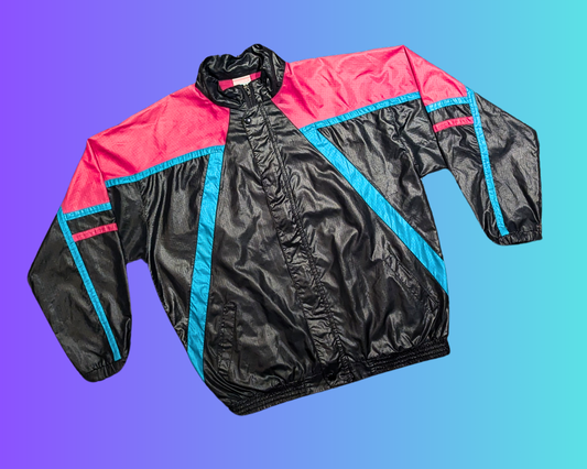 Vintage 1990's Black, Blue and Pink Light Jacket Size L by Lady Foot Locker