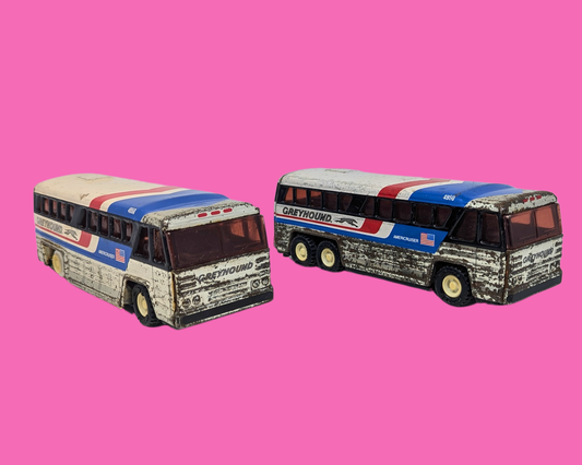 Vintage 1980's Two Greyhound Bus Toys, Sold Together