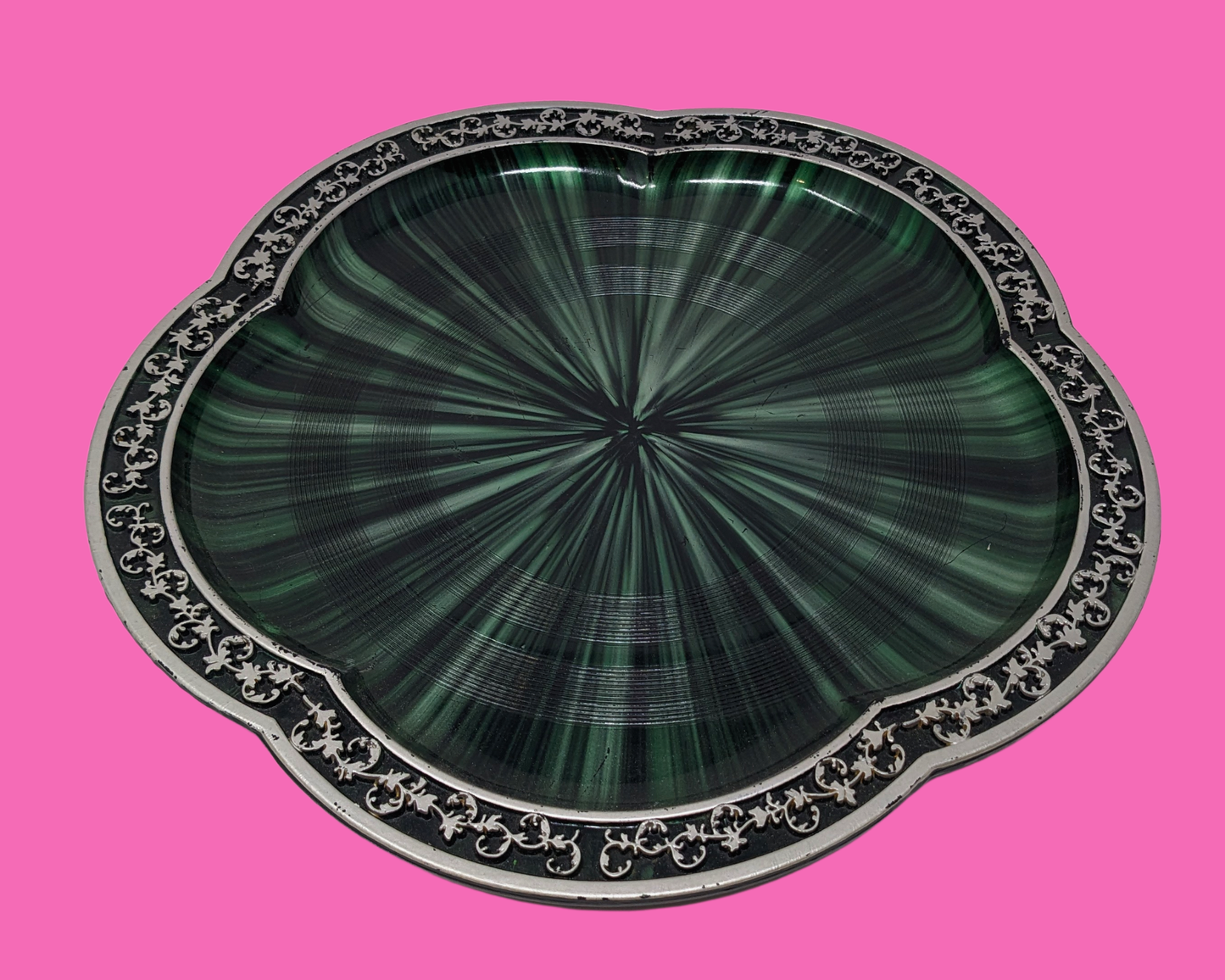 Vintage 1980's Emerald Green, Art Deco Styled Plastic Tray