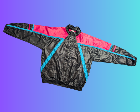 Vintage 1990's Black, Blue and Pink Light Jacket Size L by Lady Foot Locker