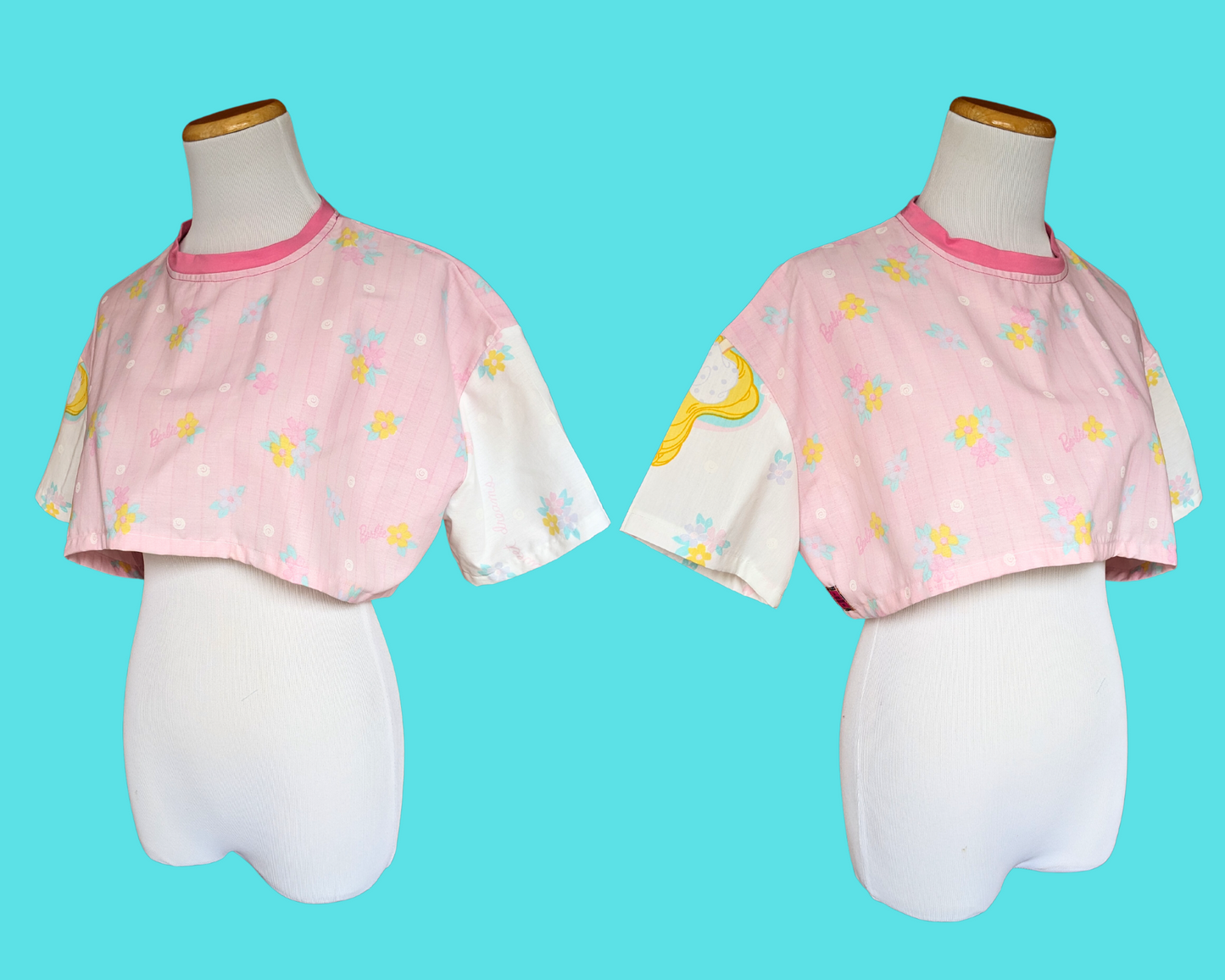 Handmade, Upcycled Barbie Bedsheet Crop Top Size XS