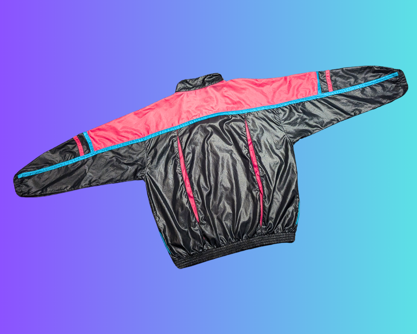 Vintage 1990's Black, Blue and Pink Light Jacket Size L by Lady Foot Locker