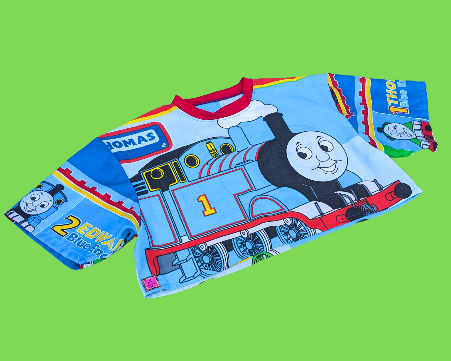 Handmade, Upcycled Thomas The Blue Engine Bedsheet Crop Top Fits Size S to XL