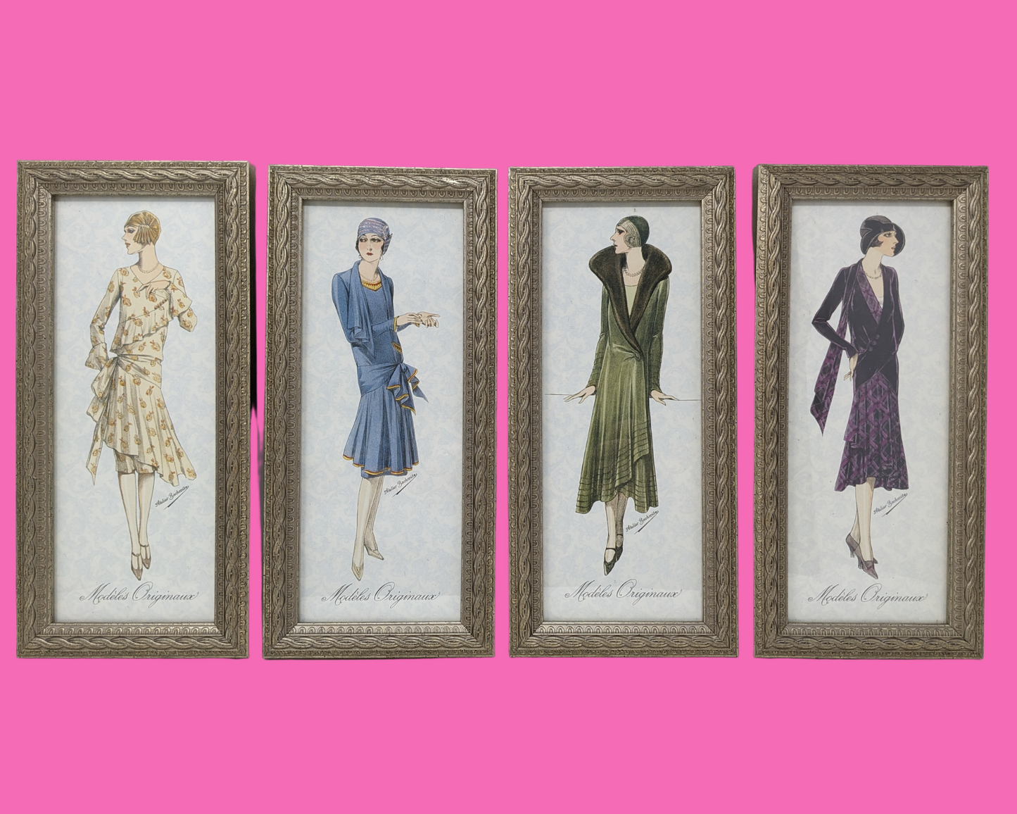 Set of Four Vintage Framed Fashion Illustrations by Atelier Bachroitz