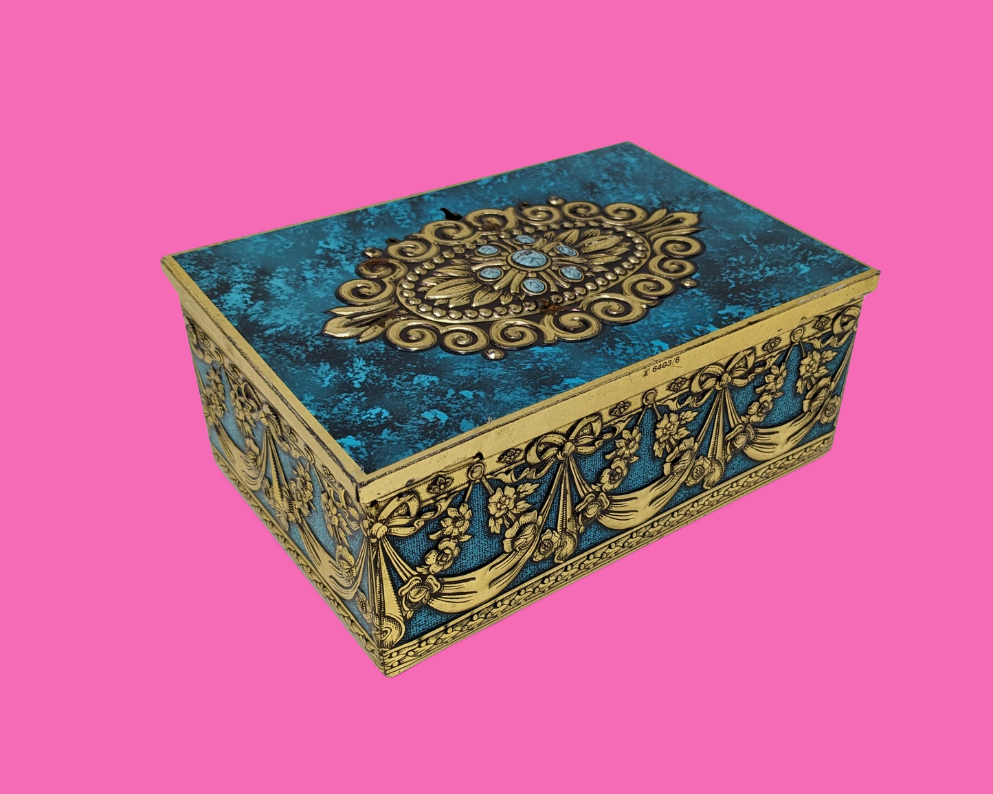 Vintage 1980's Beautiful Gold and Blue Tin Box