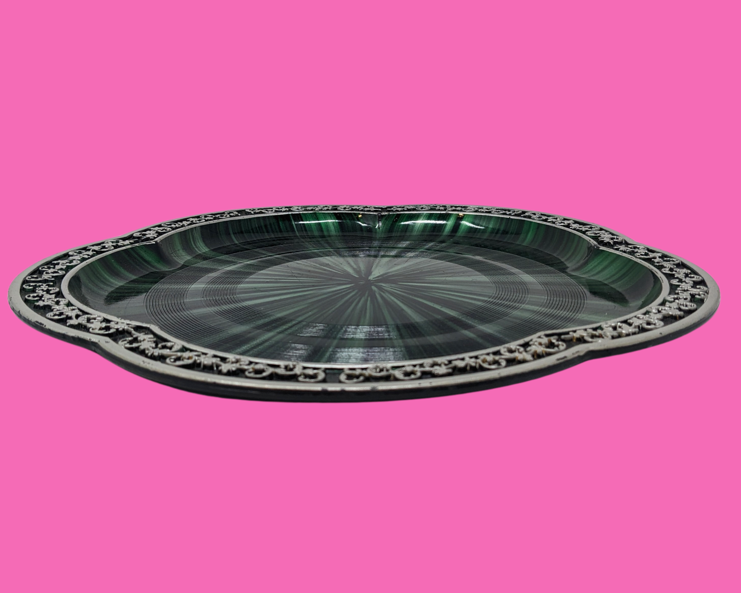 Vintage 1980's Emerald Green, Art Deco Styled Plastic Tray