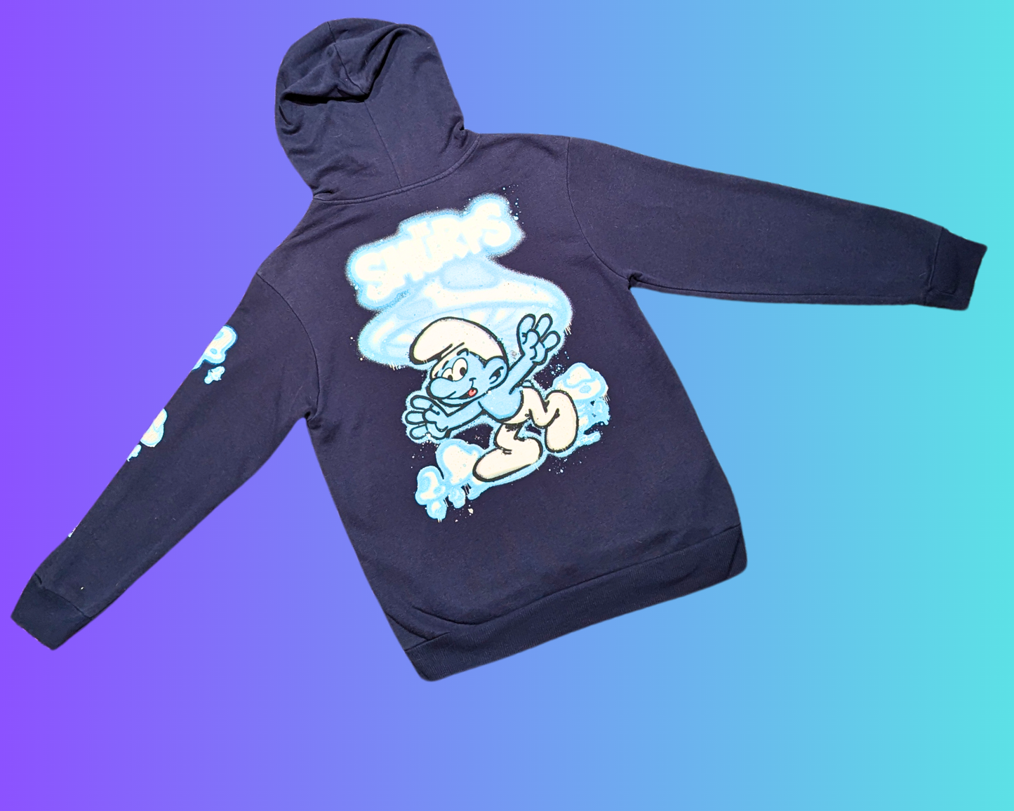 Y2K Dark Blue Smurfs Crewneck, Hoodie Size S