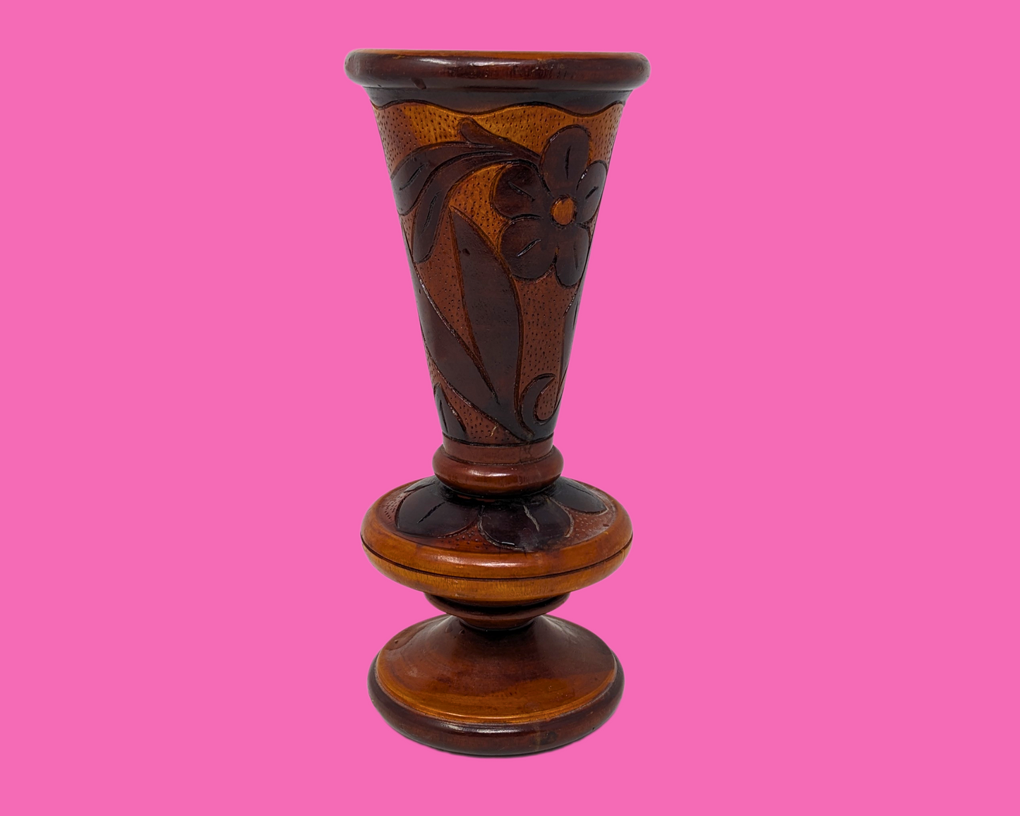 Vintage 1980's Hand Carved Wood Vase