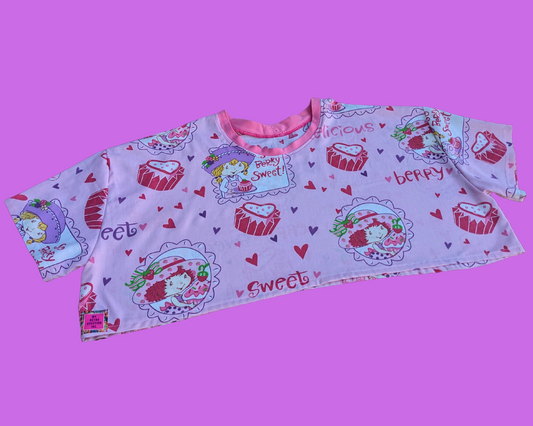 Handmade, Upcycled Strawberry Shortcake Bedsheet Crop Top Size 2XL