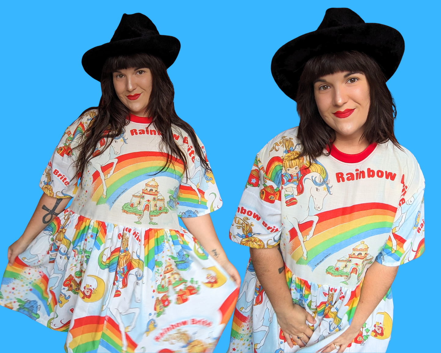 MADE TO ORDER, Handmade, Upcycled Vintage 1980's Rainbow Brite Bedsheet T-Shirt Dress Fits Sizes S/M/L/XL or 2XL