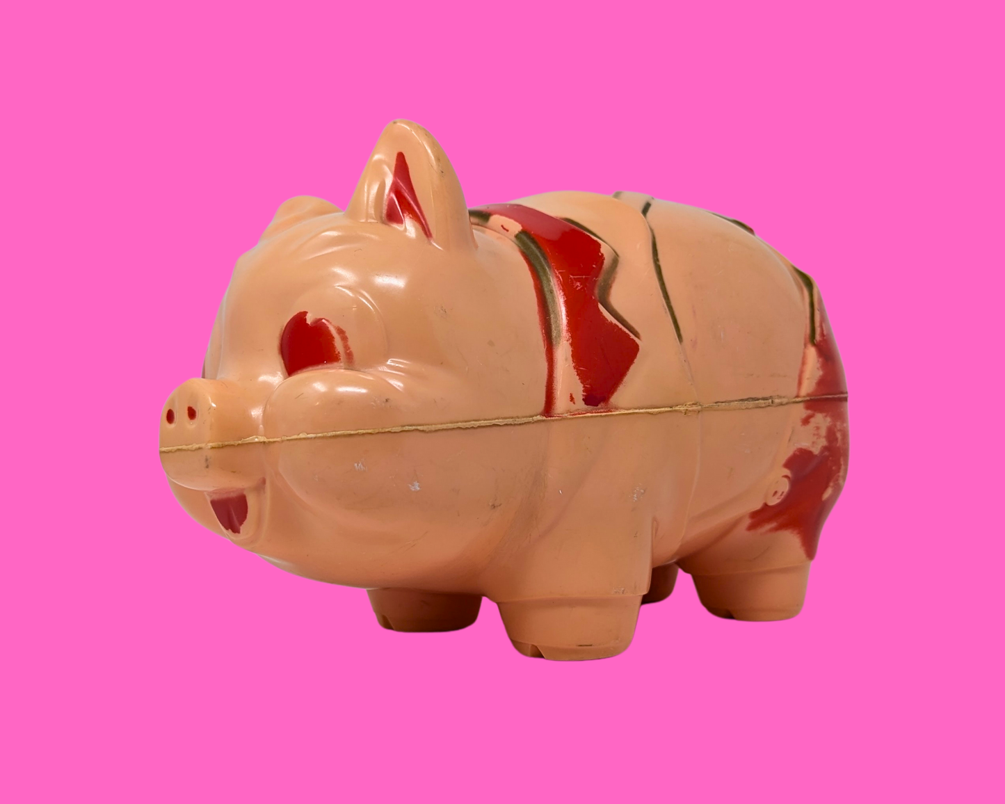 Vintage 1960's Pink, Plastic Piggy Bank, No Cap