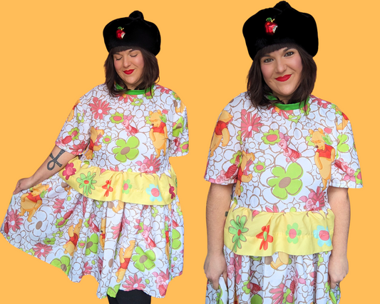 Handmade, Upcycled Walt Disney's Winnie the Pooh and Piglet Bedsheet T-Shirt Dress Fits S-M-L-XL