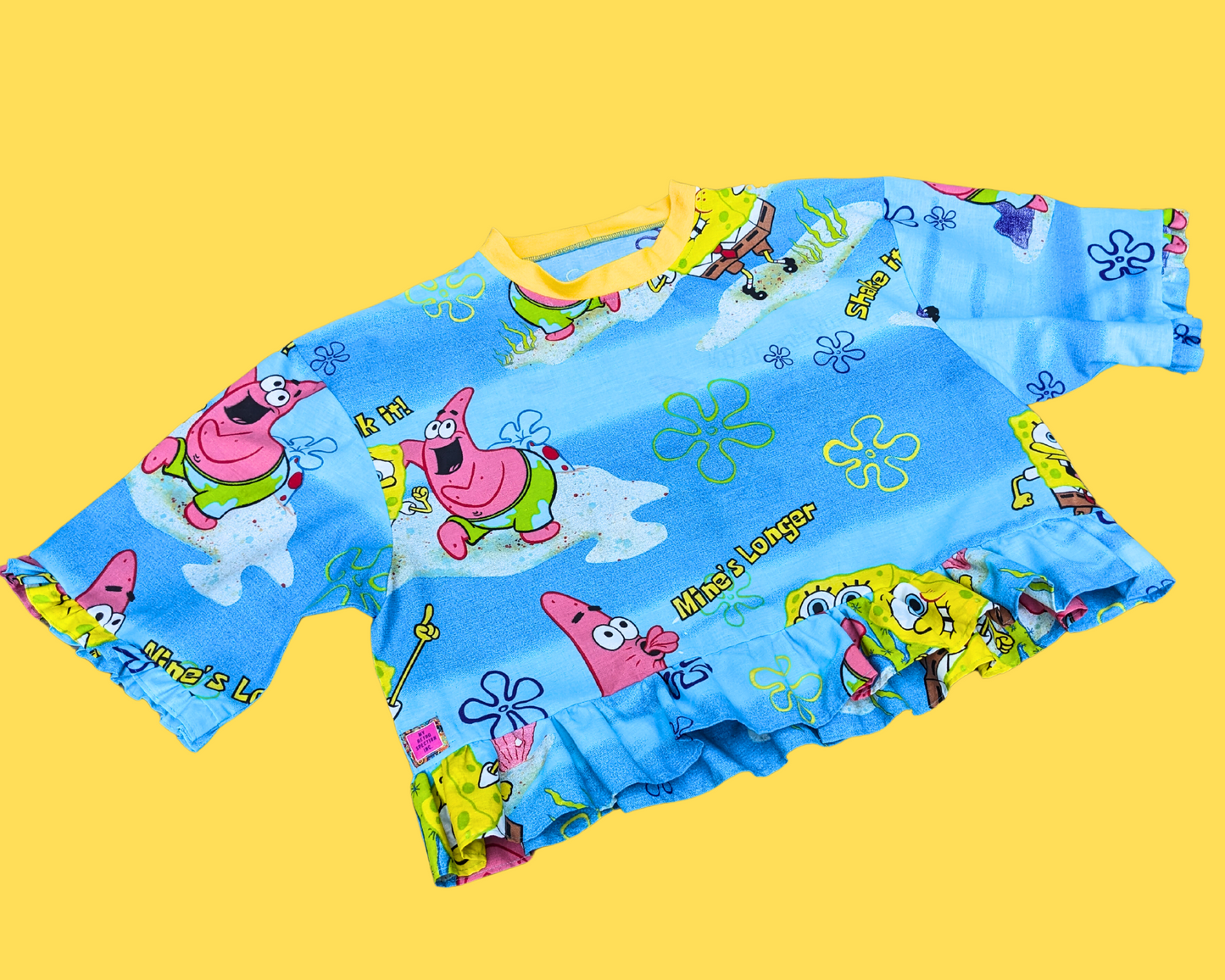 Handmade, Upcycled Sponge Bob Square Pants Bedsheet Crop Top Fits Size S to XL