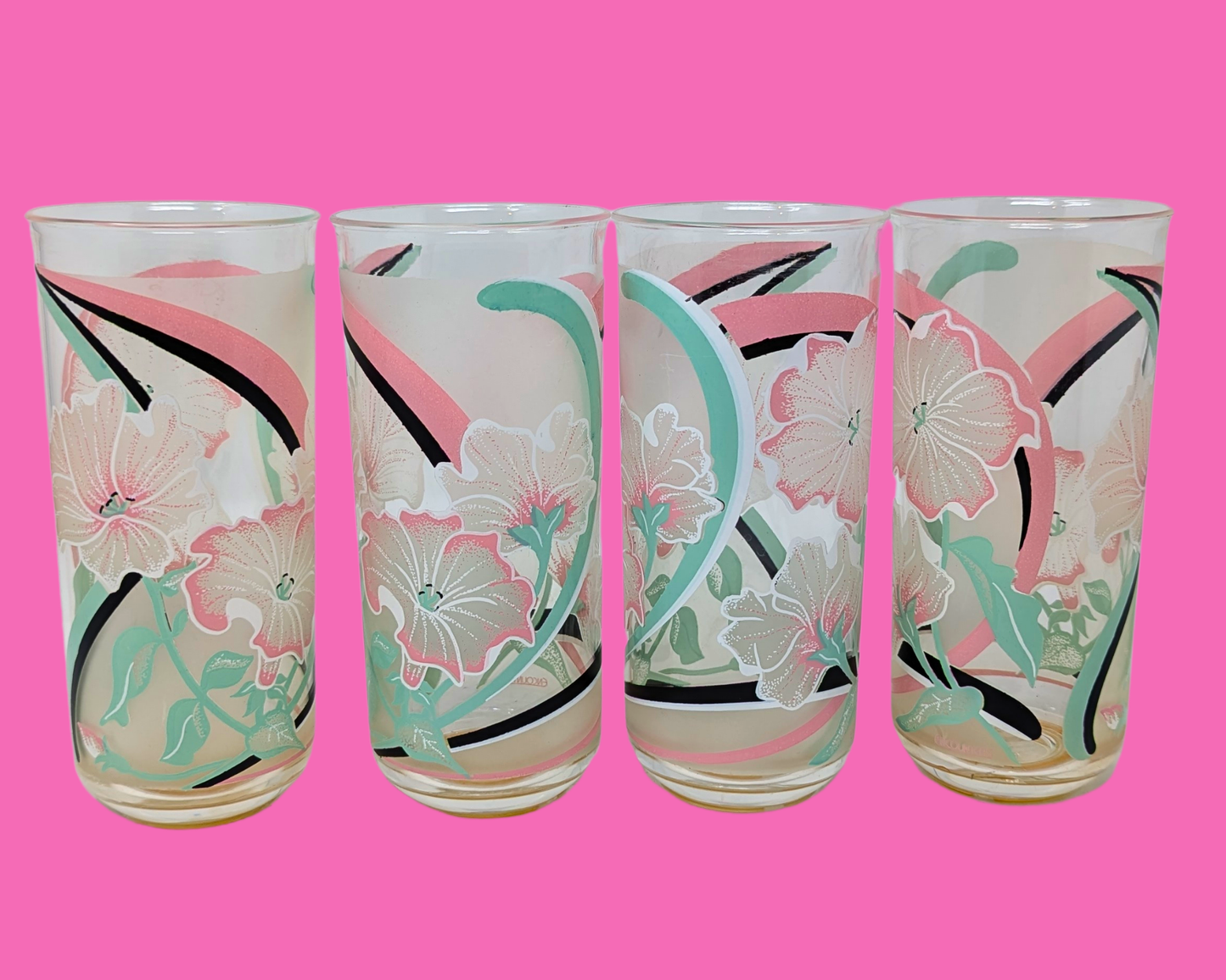 Vintage 1970's Acrylic Glasses Floral Set Of 4 by Serve Mates