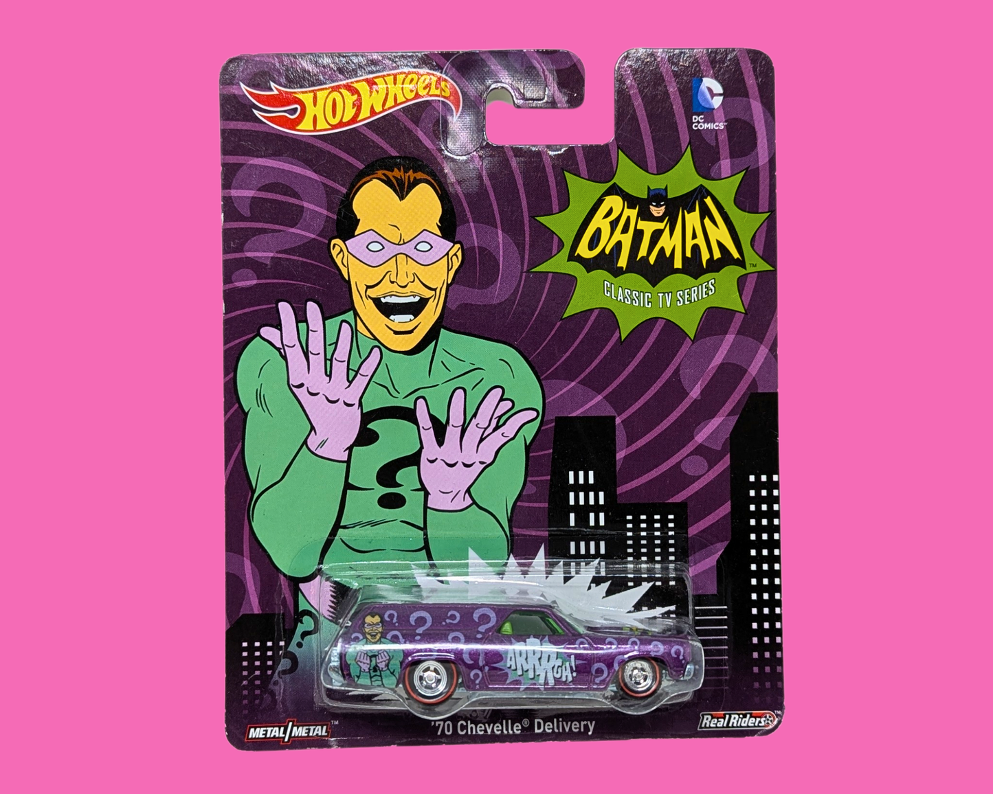 Y2K Collectible Sealed Hot Wheels Batman The Riddler 70's Chevelle Delivery Automobile Toy