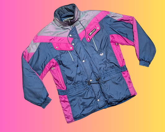 Vintage 1990's Dark Blue, Pink and Gray Winter Jacket by Schneider Size L