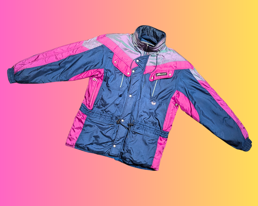 Vintage 1990's Dark Blue, Pink and Gray Winter Jacket by Schneider Size L