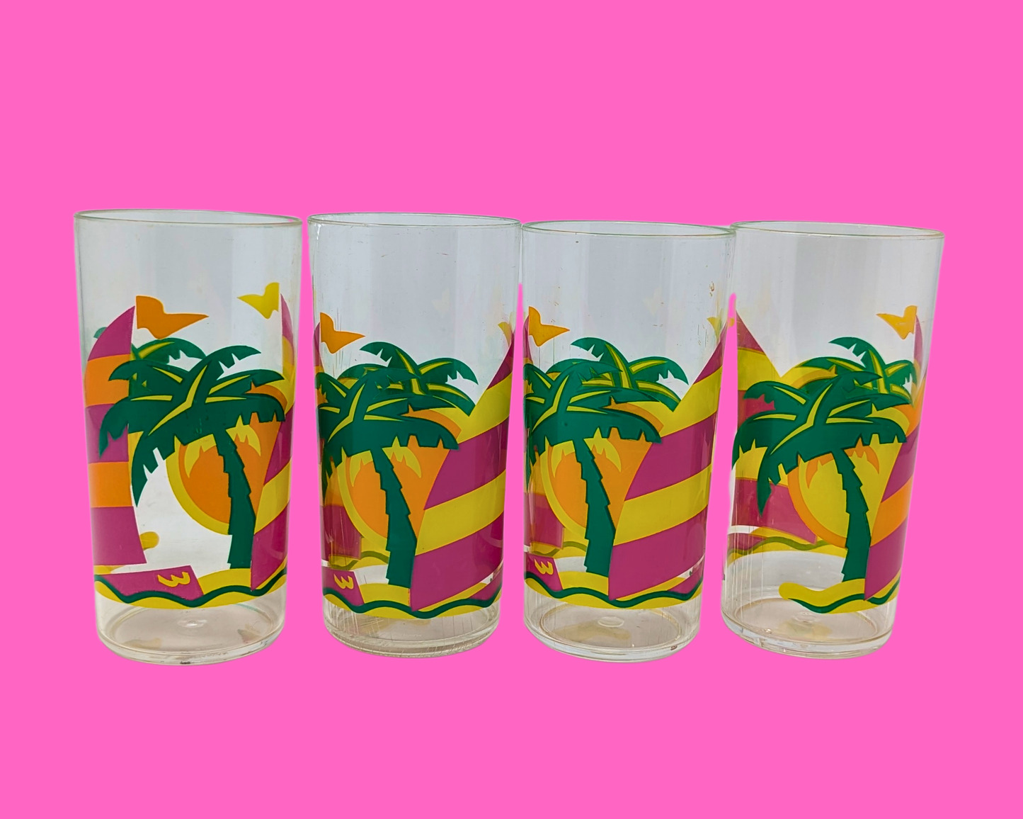 Vintage 1980's Set of 4 Kitsch Plastic Cocktail Glasses, Sold Together