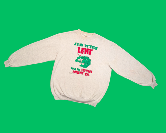 Vintage 1990's Funny Turtle Crewneck ''Je Suis Peut Être Lent Mais Les Femmes Aiment Ça'' Size L