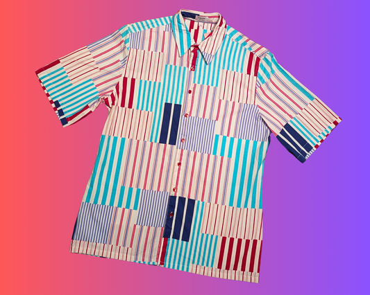 Y2K Retro, Groovy Short Sleeves Button Down by Calypso by Hilary Shirt 3 Sizes Avaiable S-M-L