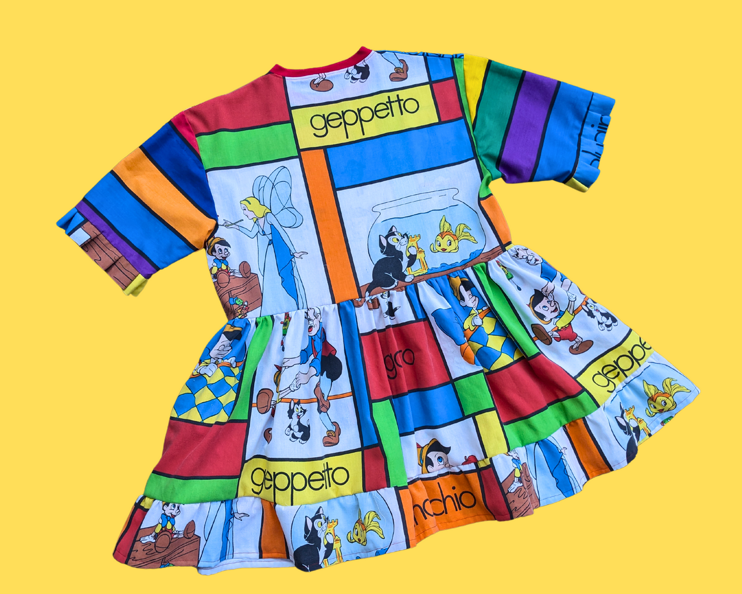 Handmade, Upcycled Vintage 1990's Walt Disney's Pinocchio Bedsheet T-Shirt Dress Fits S-M-L-XL with Matching Fanny Pack