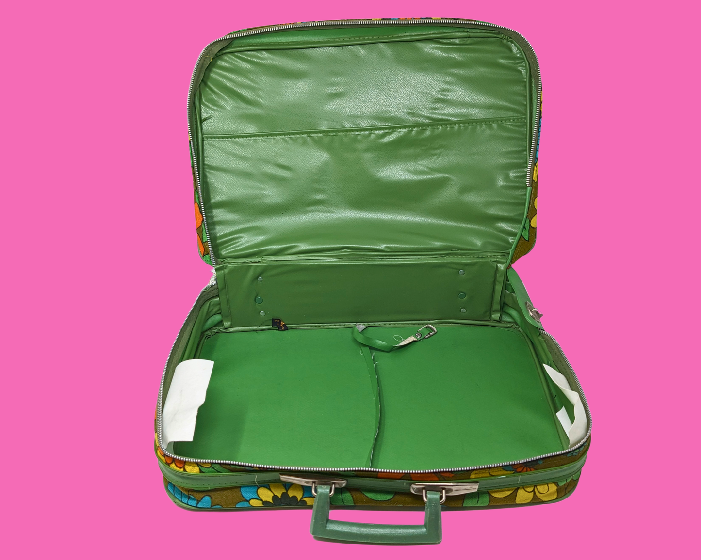 Vintage 1960's Green, Orange, Blue, Yellow Floral Groovy Small Suitcase