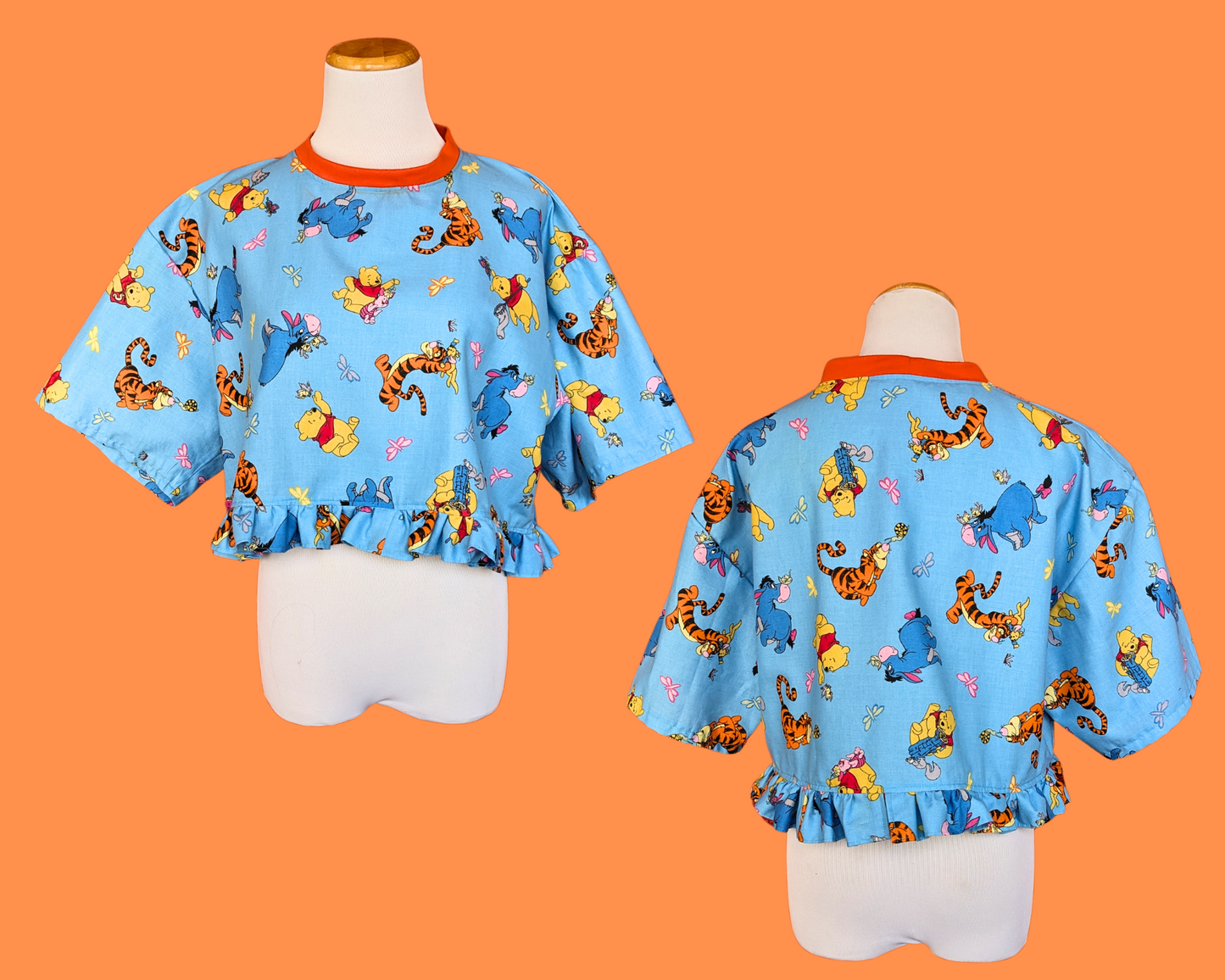 Handmade, Upcycled Winnie the Pooh Fabric Crop Oversized S-M or Fitted L-XL