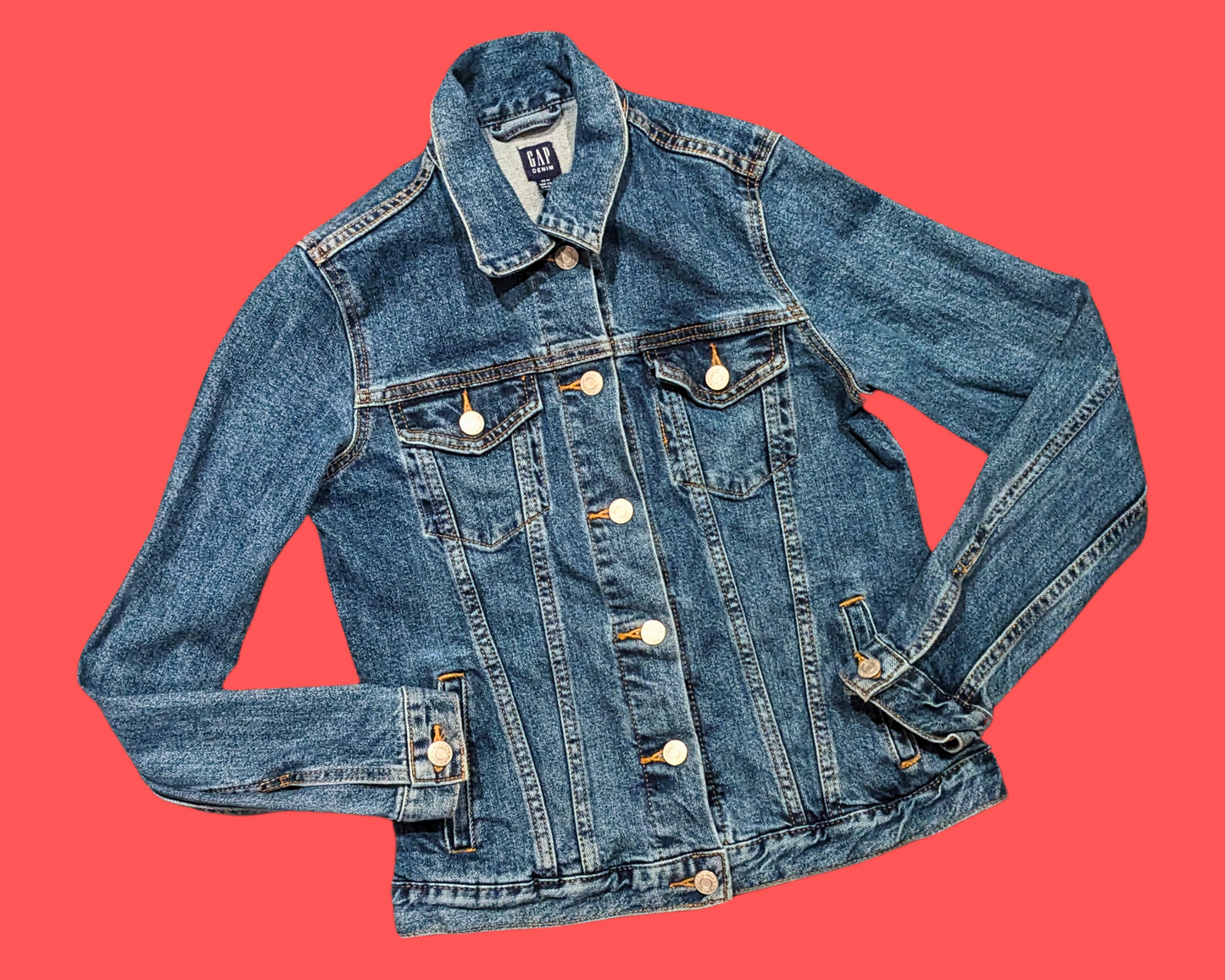 Handmade, Upcycled GAP Denim Jacket with a Raggedy Ann Patch on the Back Size XS