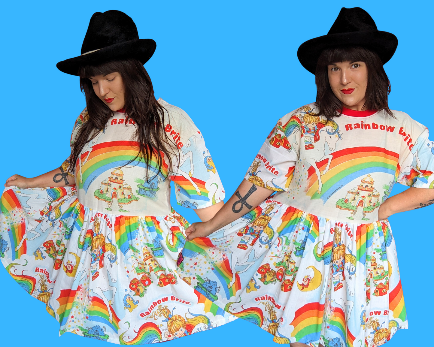 MADE TO ORDER, Handmade, Upcycled Vintage 1980's Rainbow Brite Bedsheet T-Shirt Dress Fits Sizes S/M/L/XL or 2XL