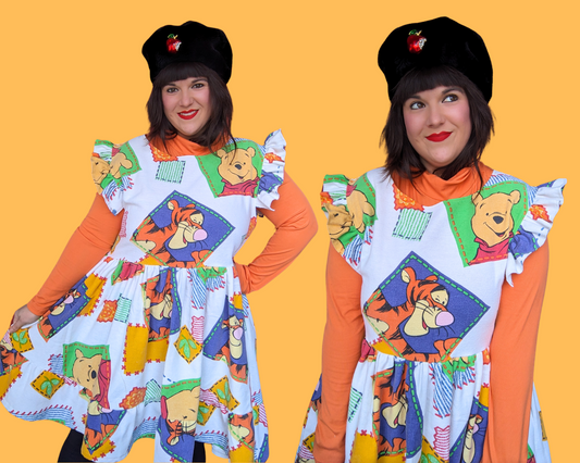 Handmade, Upcycled Walt Disney's Winnie the Pooh Flannel Bedsheet Dress Size L