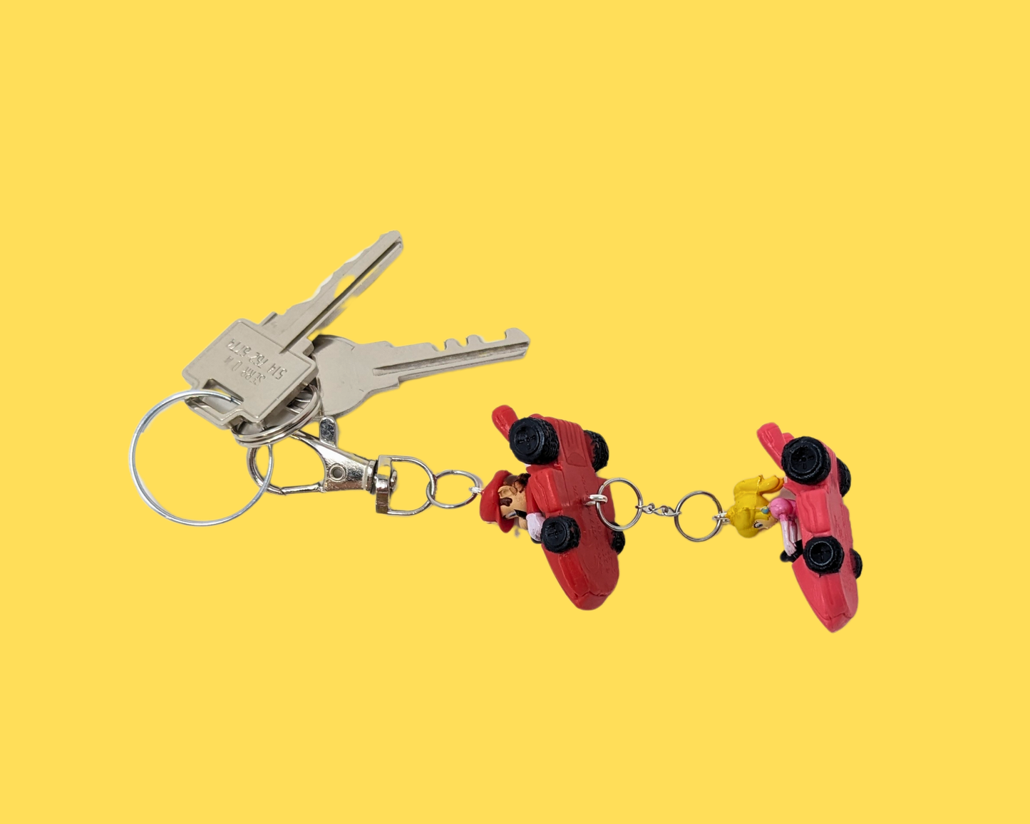 Handmade, Upcycled Mario Kart, Mario and Peach Toy Keychain