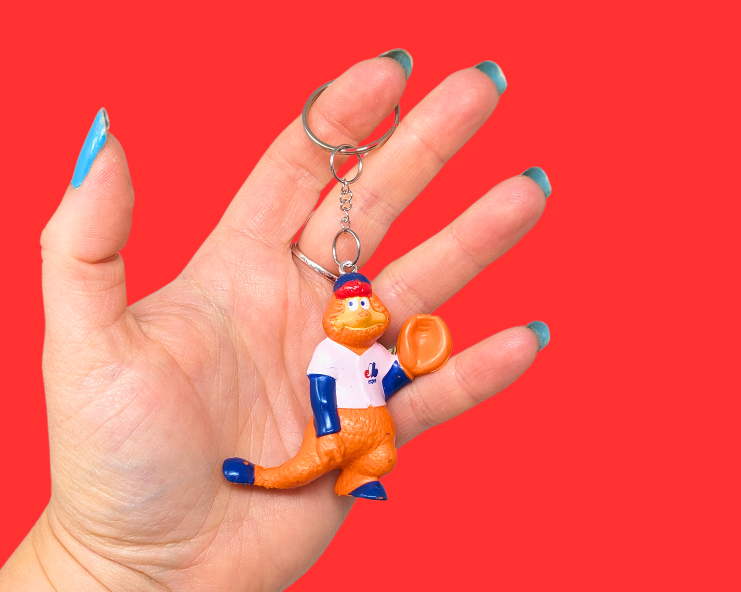 Handmade, Upcycled Montreal Expos Youppi! Mascott Toy Keychain