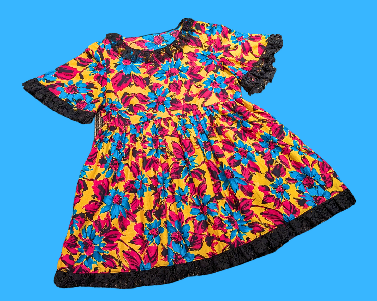 Handmade, Upcycled Vintage 1980's Floral Patterned Dress L-XL