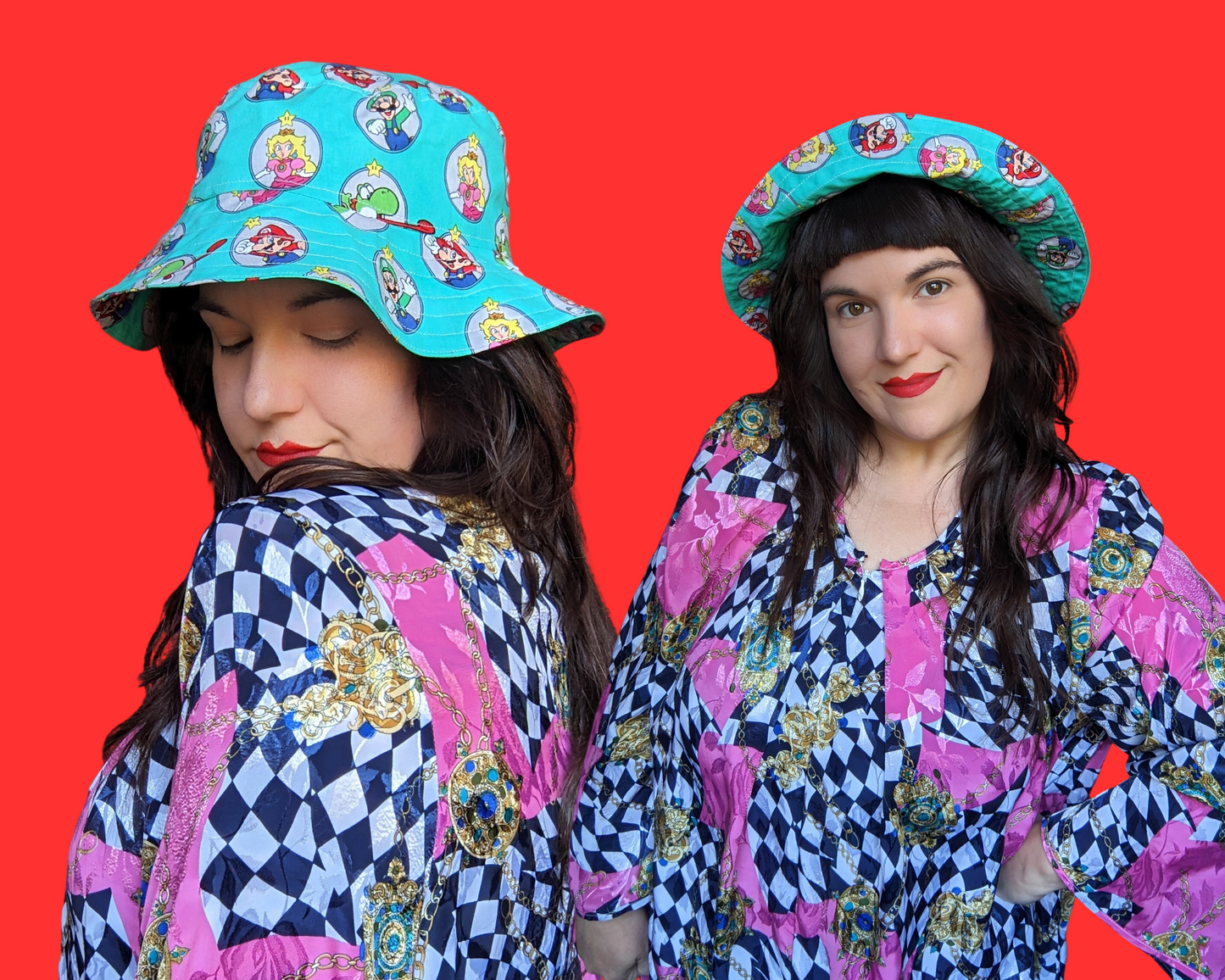 Nintendo's Super Mario Bros. Reversible Bucket Hats For Adults Made from Vintage, Upcycled Super Mario Bros. Fabric