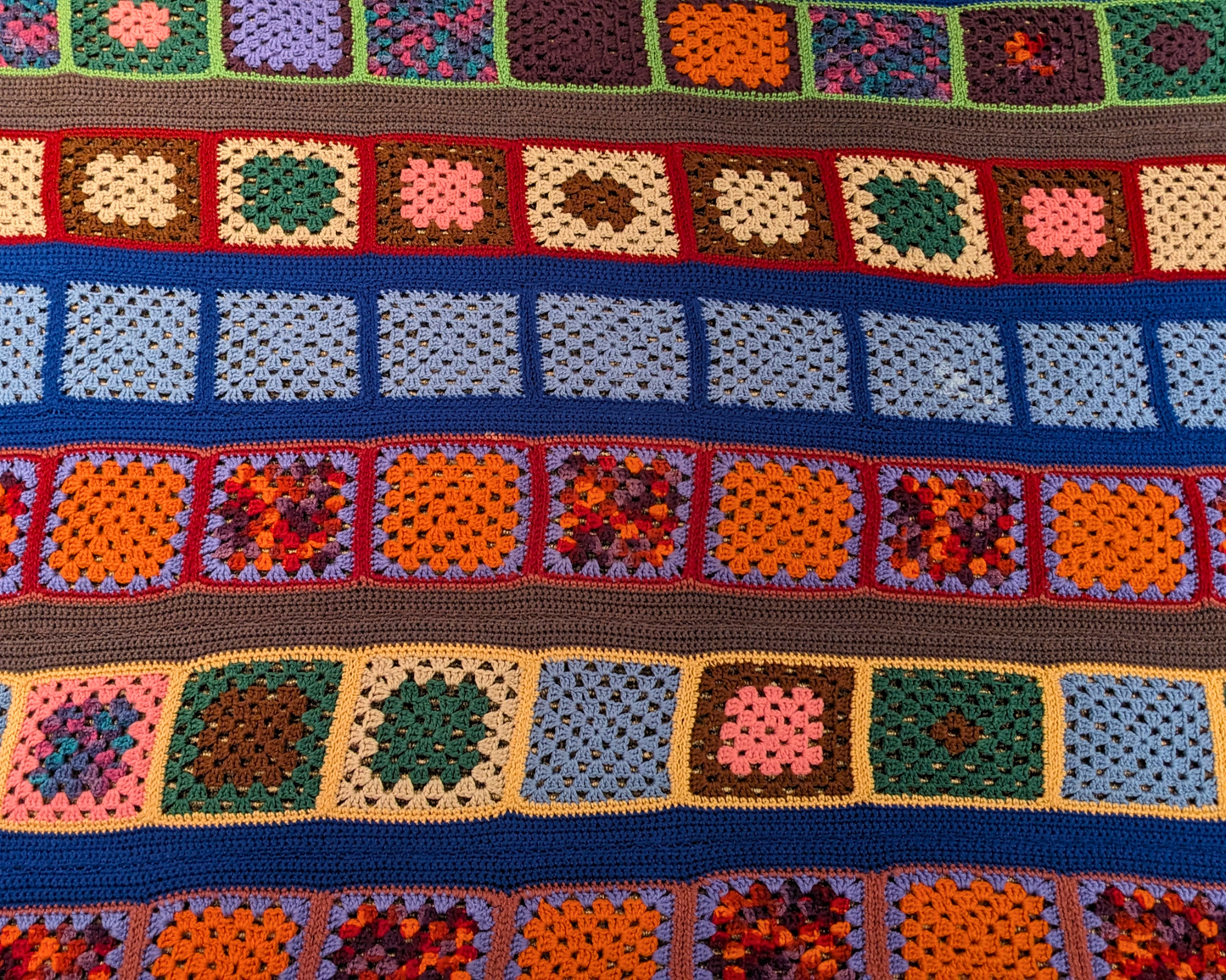 Vintage 1980's Groovy and Colorful Wool Crochet Blanket