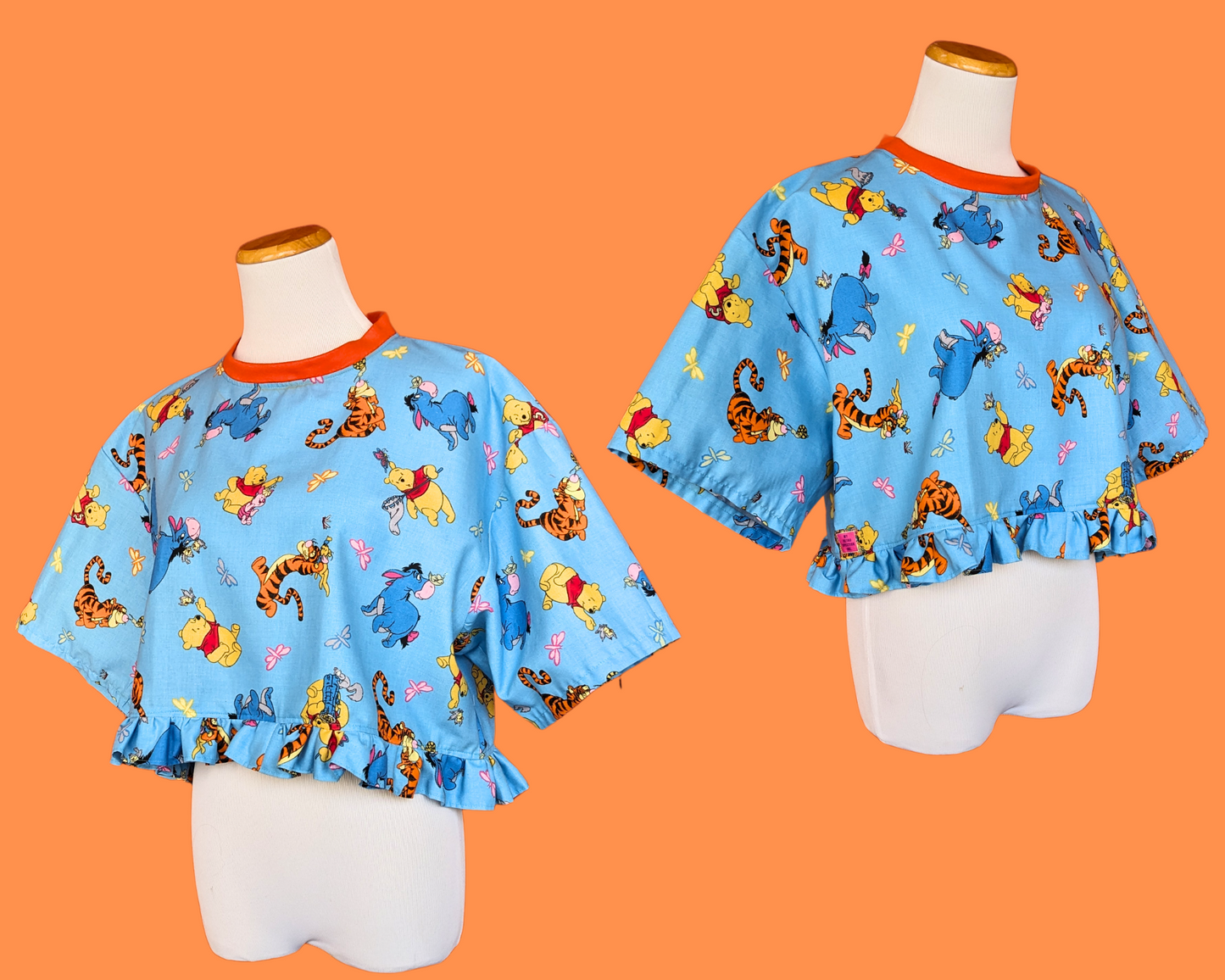 Handmade, Upcycled Winnie the Pooh Fabric Crop Oversized S-M or Fitted L-XL