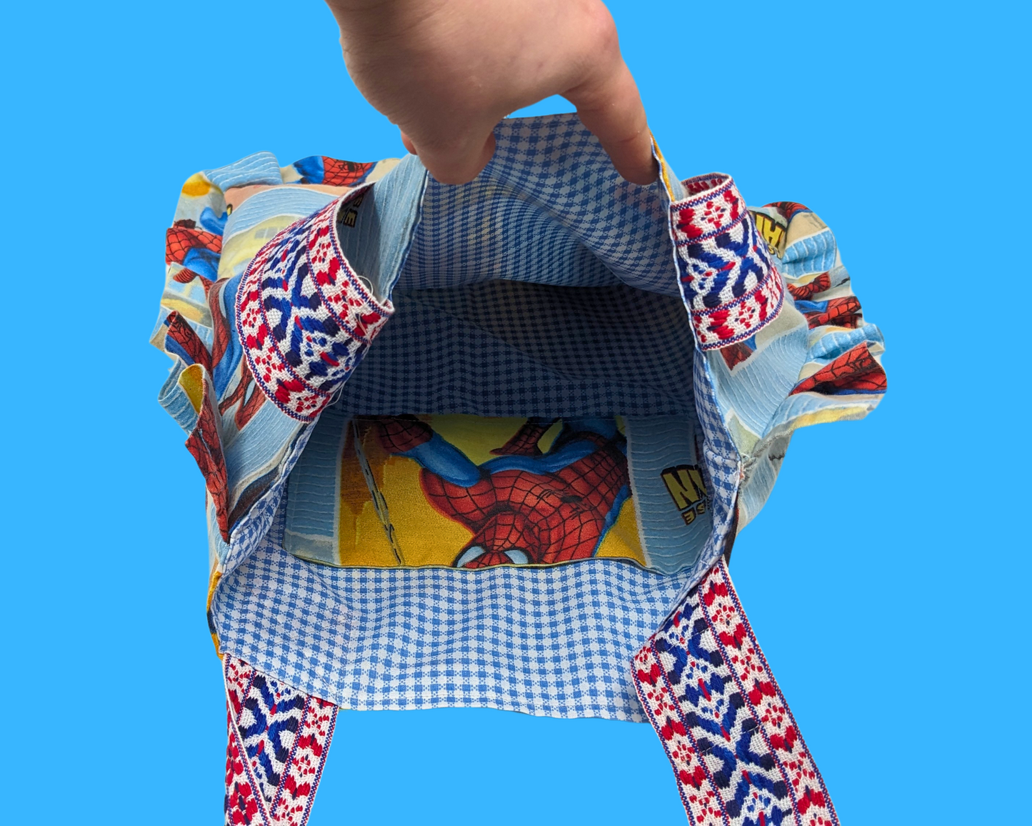 Handmade, Upcycled Spider-Man Bedsheet Tote Bag