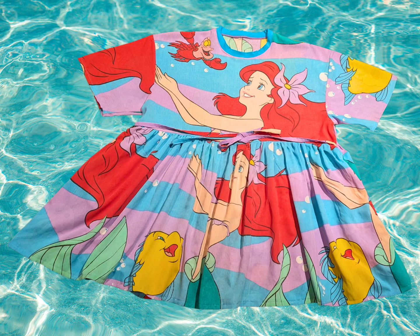 Handmade, Upcycled The Little Mermaid Bedsheet T-Shirt Dress Fits 2XL