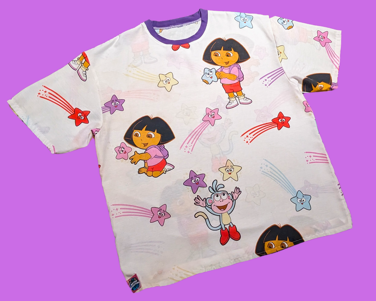 Handmade, Upcycled Dora The Explorer Bedsheet T-Shirt Oversized XL, Fitted 2XL