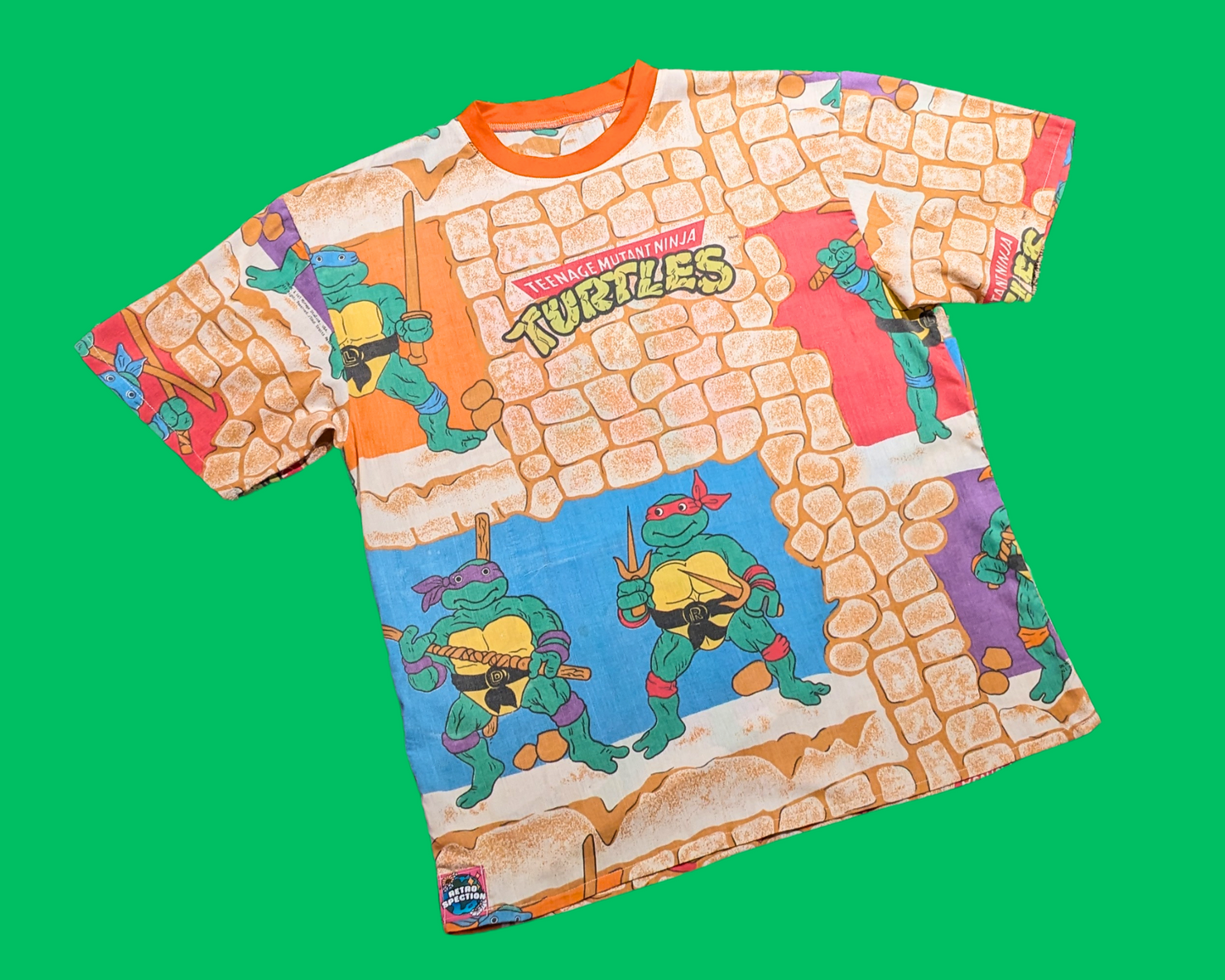 Handmade, Upcycled Vintage 1980's Teenage Mutant Ninja Turtles Bedsheet T-Shirt Oversized XS - Fits Like A Size M