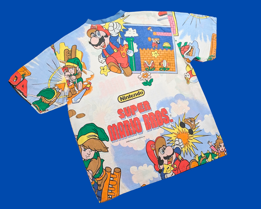 Handmade, Upcycled Vintage 1980's Nintendo Super Mario Bros Bedsheet T-Shirt Oversized XS - Fits Like A Size M