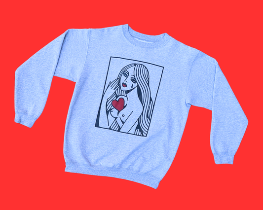 Le Cartel Imprimé à la Main à Montréal, Queen of Hearts Illustration Gray Sweater Size M