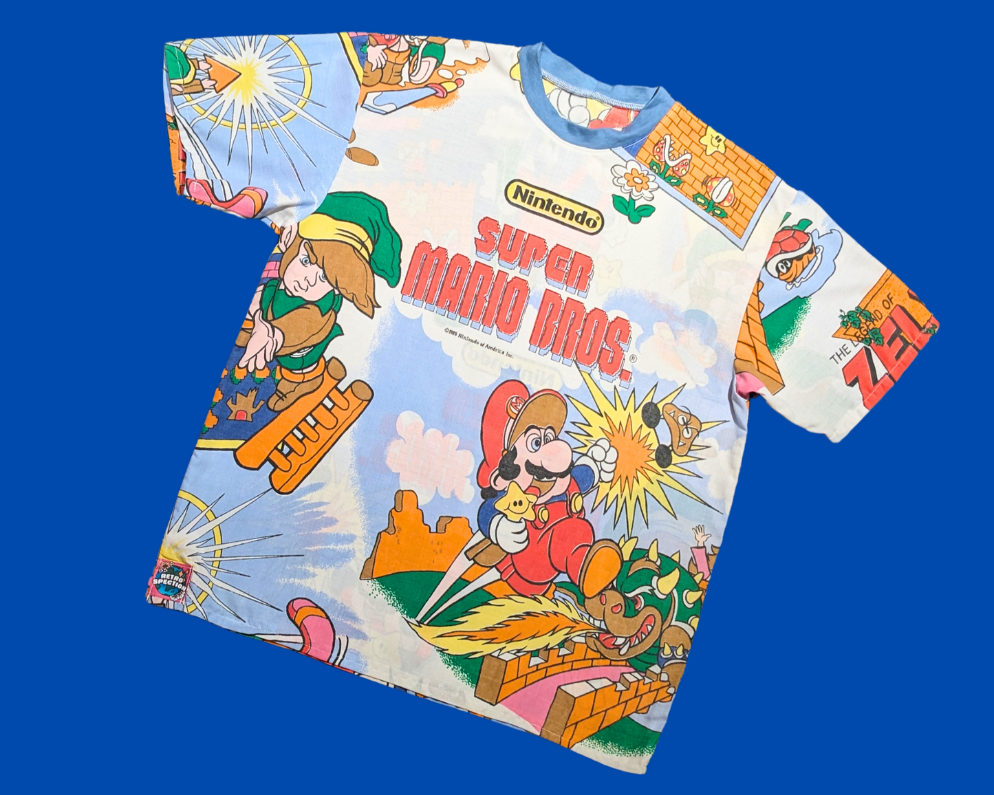 Handmade, Upcycled Vintage 1980's Nintendo Super Mario Bros Bedsheet T-Shirt Oversized XS - Fits Like A Size M