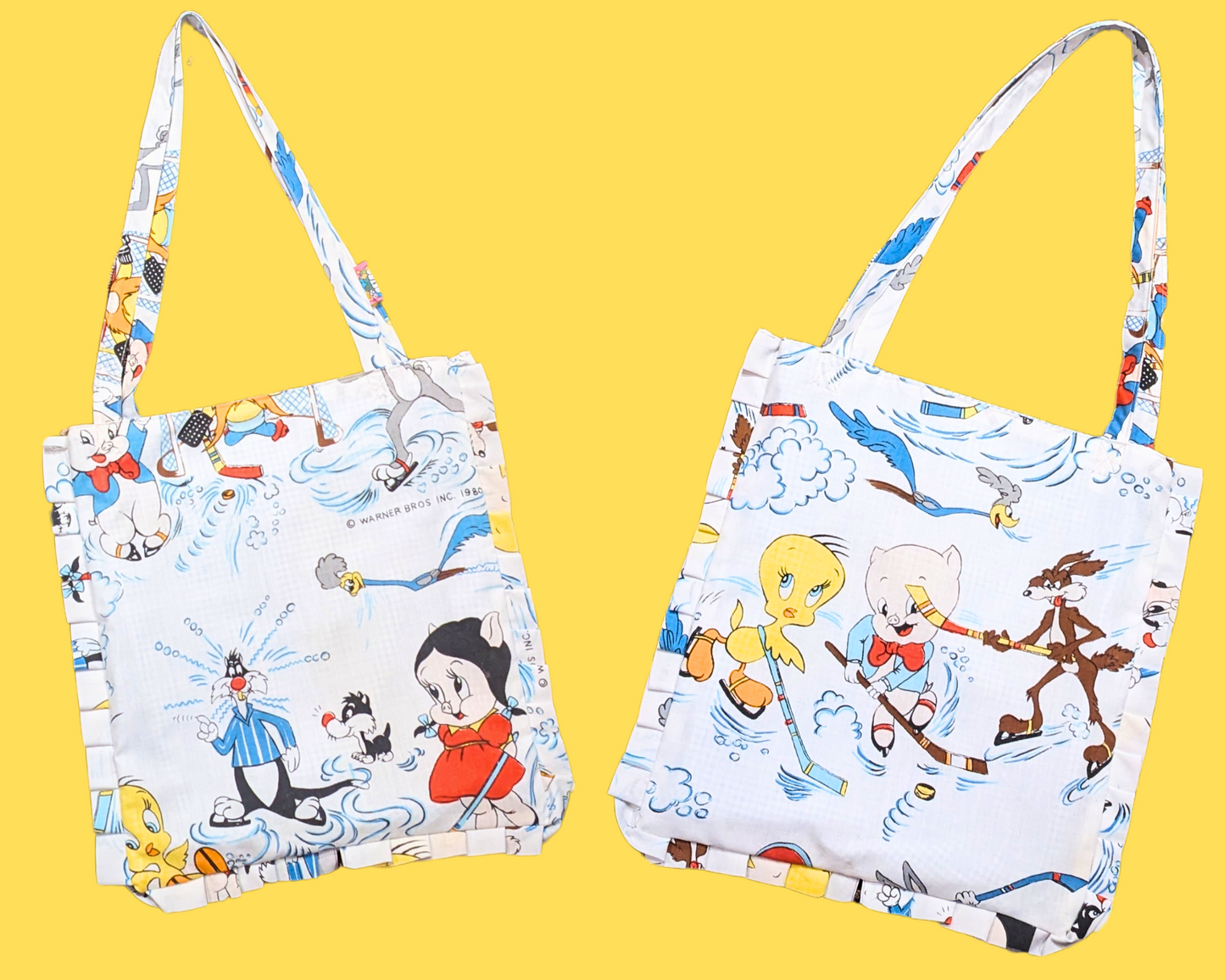 Handmade, Upcycled Vintage 1980 The Looney Tunes Bedsheet Tote Bag