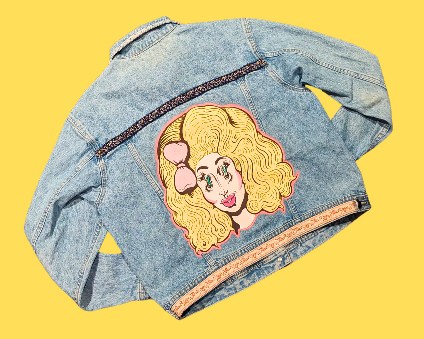 Handmade, Upcycled Trixie Mattel Denim Jacket Size L for Women